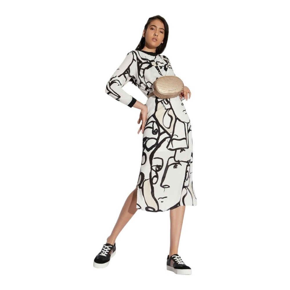 X Armani Exchange Women's Midi Patterened Dress, Black & White - Picture 2 of 5